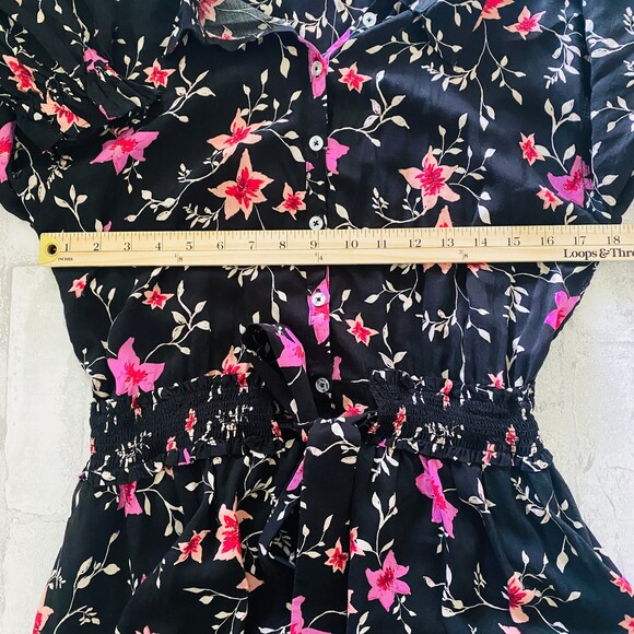 NWT Free People Black Combo Lighten Up Long Sleeve Belted Collared Mini Dress S - Picture 5 of 15